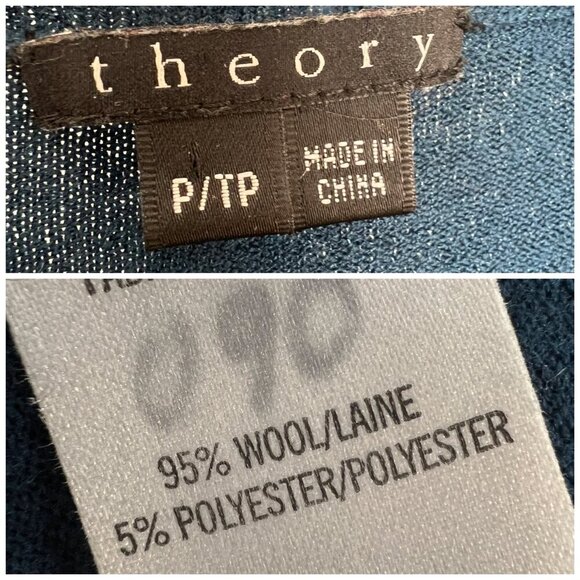 Theory Wool Dark Blue/Green Lightweight V-Neck Pullover Sweater Sz XS‎ - Picture 9 of 11